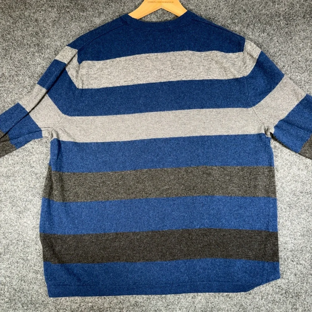 Banana Republic Striped Crewneck Sweater Mens XL Blue Grey Cashmere Blend